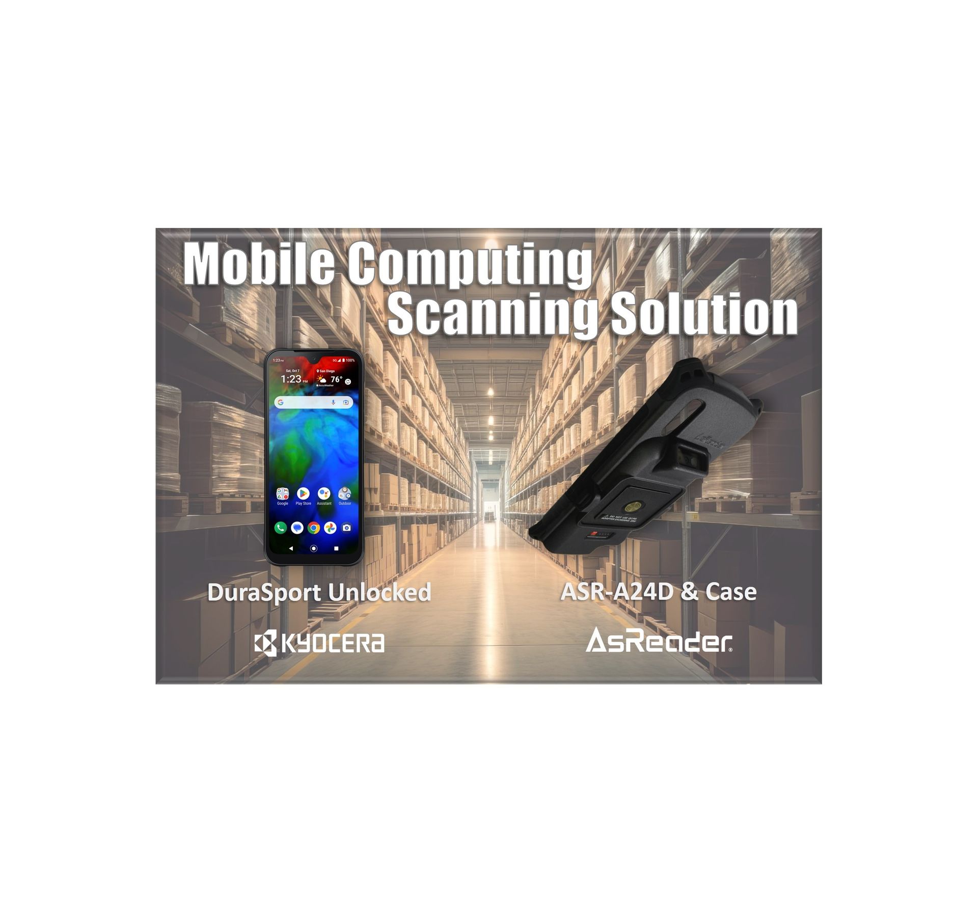 AsReader Handheld SLED Barcode Scanner + Kyocera DuraSport